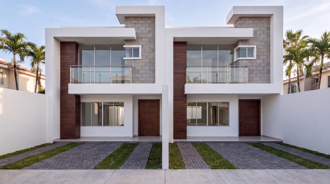 Render de las casas gemelas tipo B de la calle 8 de Av. Centenario.